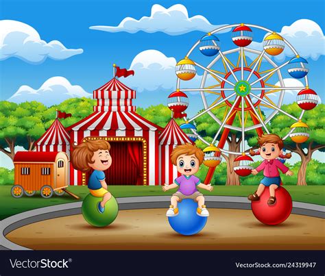 Happy Children Playing In Amusement Royalty Free Vector