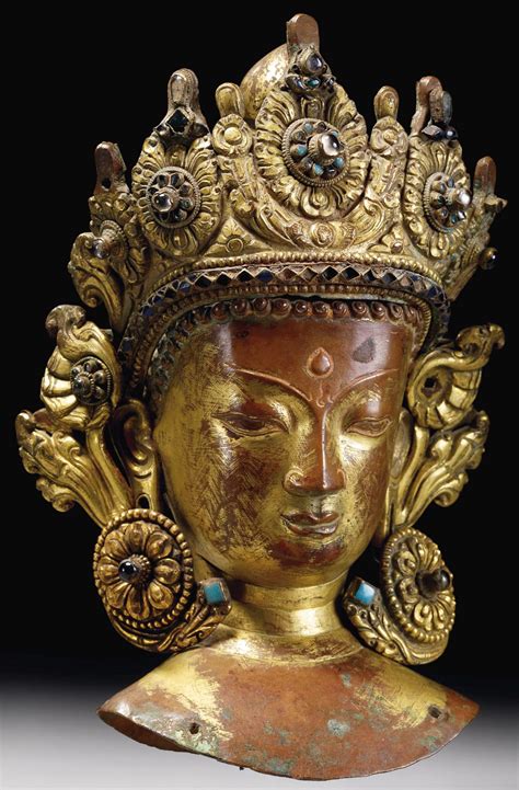 Global Nepali Museum A Gilt Copper Embossed Bust Of A Bodhisattva