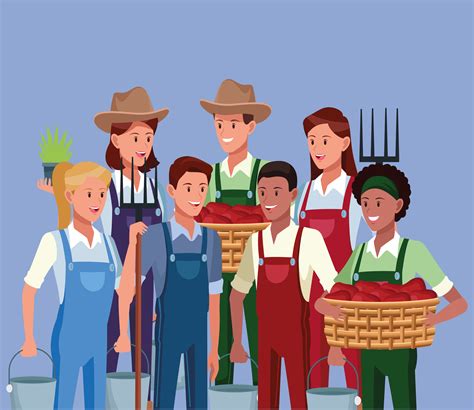 Farmers Working In Farm Cartoons 654877 Vector Art At Vecteezy