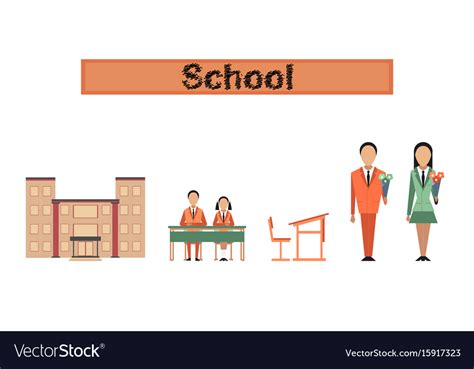 Assembly Flat Icons School Building Royalty Free Vector