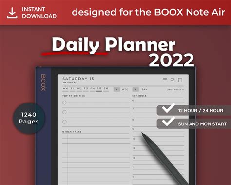 Boox Note Air Templates Daily Planner 2022 Instant Download Etsy