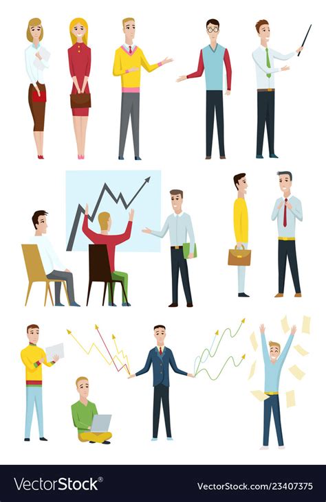 Set Of Business Characters Working In Office Vector Image