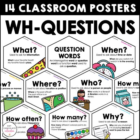 Wh Question Word Posters Esl Grammar Bulletin Board Classroom Decor