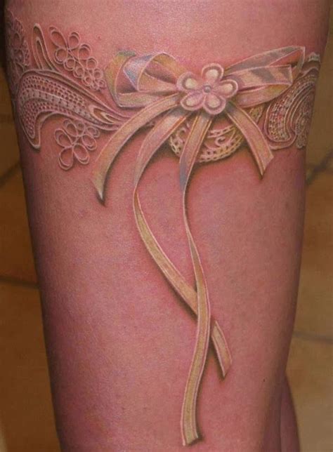 White Flower And Lace Tattoo On Leg