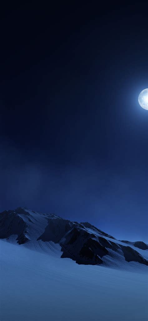 Full Moon Night Sky Snow Covered Foggy Landscape Nature Moon Snow