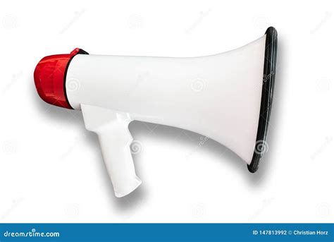 Red And White Megaphone Or Bullhorn Isolated On White Stock Photo