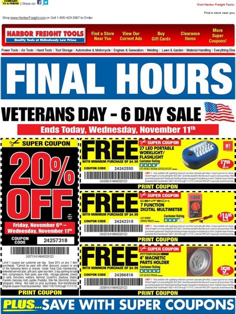 Class members can choose relief under both options a and/or b above, as long as they provide the appropriate receipts and/or statements; Harbor Freight: FINAL DAY | Veterans Day 20% off & Free ...