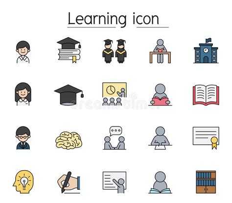 Study Learning Education Icon Set In Thin Line Style Stock Vector Illustration Of College