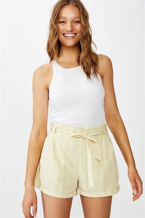 Riley High Waisted Shorts With Stripes Jasmin Bleached Sand Cotton On