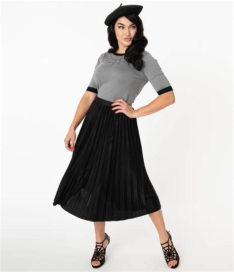 Retro Style Black Pleated Midi Skirt Retro Outfits New Outfits Cute