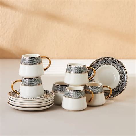 Karaca Globe 12 Piece Porcelain Espresso Turkish Coffee Cup Set For 6