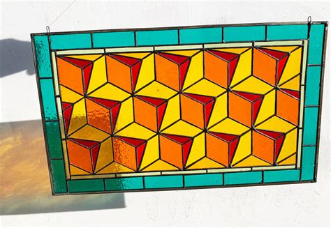 Stained Glass Geometric Stained Glass Panel Stained Glass Etsy