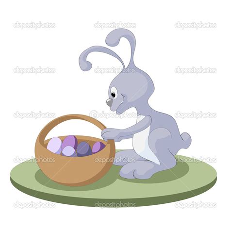 Easter Bunny Rabbit Easter Basket Full Decorated Easter Eggs Stock