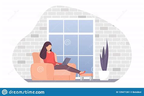Woman Sitting In A Chair By The Window With Laptop Girl With Laptop