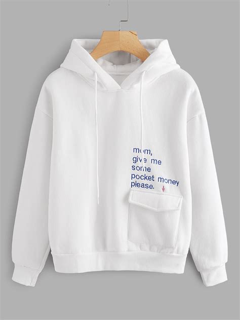 shop letter print pocket hoodie online shein offers letter print pocket hoodie and more to fit