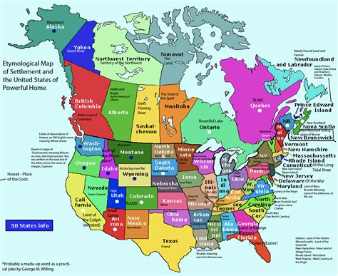 Etymological Map Of North America Us And Canada North America Map