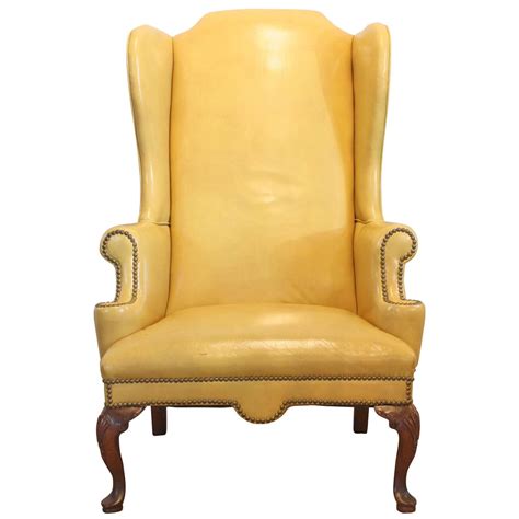 Mustard Yellow Leather Wing Chair At 1stdibs