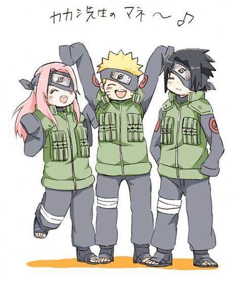 Team Seven Imitating Kakashi So Cute Naruto Naruto Naruto