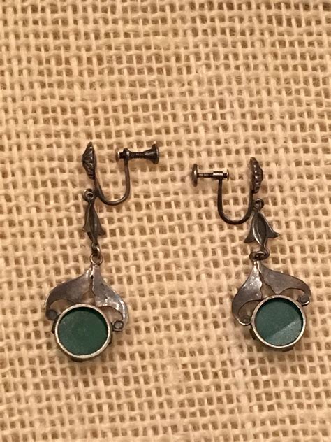 Vintage Art Deco Sterling Silver Chrysoprase And Marcasite Dangle From Freckle Face Vintiques On