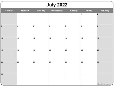 Printable July 2021 Calendar Templates With Holidays 20 July 2022