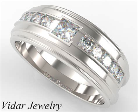 Princess cut diamonds produce the least amount of waste when they are polished and cut. White Gold Diamond Wedding Band Princess Cut | Vidar ...