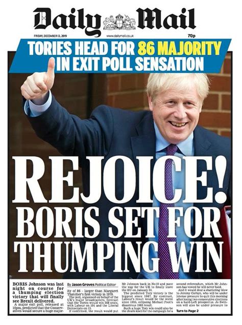 newspaper front pages after general election 2019 ends with conservative party landslide