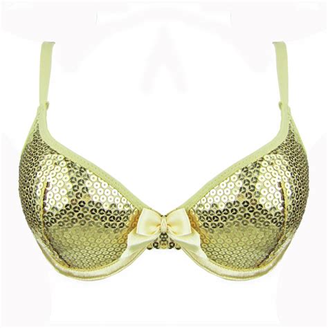 Womens Bra Sequined Brassiere Push Up Deep Plunge Sliver And Gold