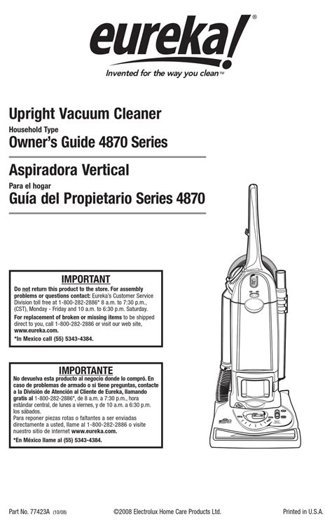 Eureka 4870 Series Owners Manual Pdf Download Manualslib