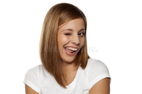 Happy Woman Winking Stock Image Image Of Beauty Tongue 66539161