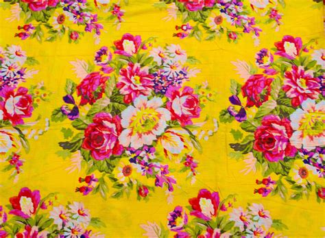Yellow Floral Screen Print Fabric Soft Cotton Fabric By The Etsy