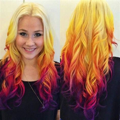 Pink Purple Orange Yellow Degradê Sunset Hair Ombre Hair Hair