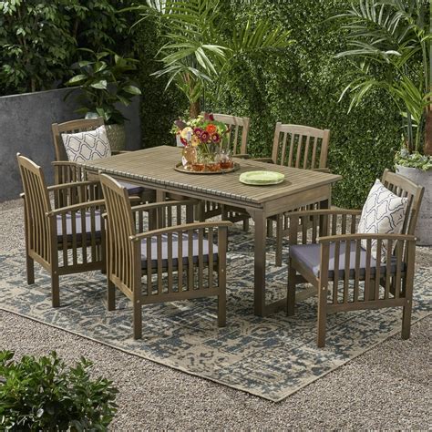Christopher Outdoor 6 Seater Expandable Acacia Wood Dining Set Gray