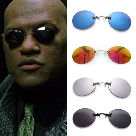 Matrix Morpheus Style Round Rimless Sunglasses Men Clip On Nose Glasses
