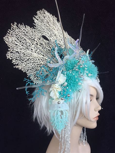 Mermaid Queen Headdress Teal White Iridescent Cosplay Etsy