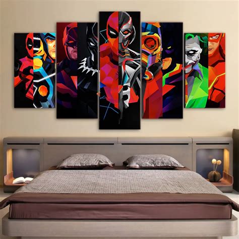 5 Panel Marvel Dc Superhero Movie Canvas Printed Painting Living Room