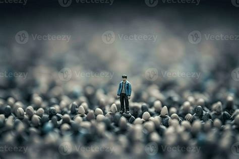 Lonely Man Among Gray Crowd Atmospheric Concept Of Sadness Loneliness