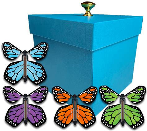 Blue Exploding Butterfly T Box With 4 Multi Color Monarch Wind Up