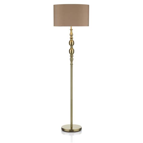 Double Insulated Floor Standing Lamp In Antique Brass With Gold Shade