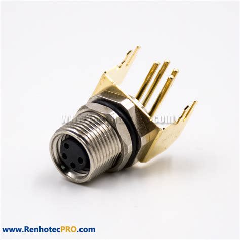 M8 4 Pin Female Connector Panel Receptacles Right Angle