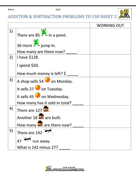 Addition Subtraction Word Problems 2nd Grade