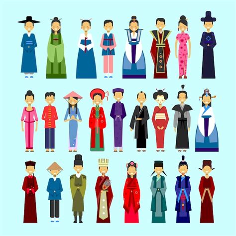 Premium Vector Set Of People In Traditional Asian Clothing Male And