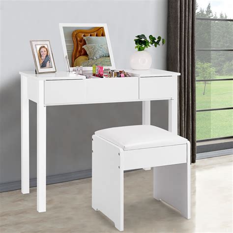 Only 1 available and it's in 13 people's carts. Costway White Vanity Dressing Table Set Mirrored bathroom Furniture W/ Stool &Storage Box