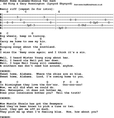 Protest Song Sweet Home Alabama Ronnie Van Zant Lyrics And Chords