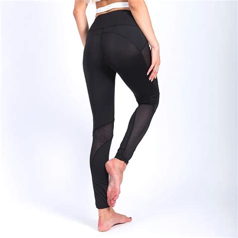 New Hollow Net Yarn Sexy Women Yoga Pants Elastic Fitness Sport Leggings Slim High Waist Pants