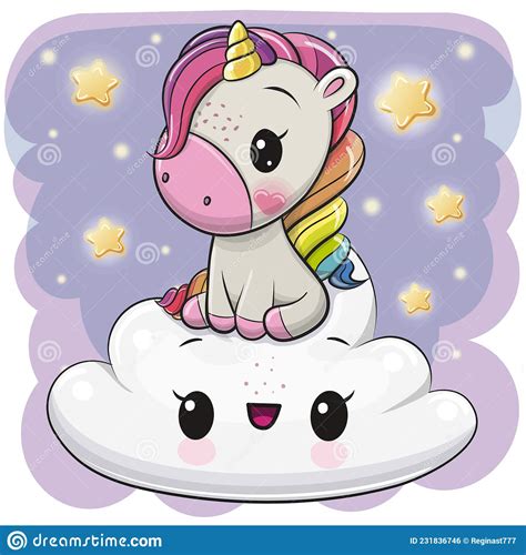Cartoon Unicorn Is Sitting A On The Cloud Stock Vector Illustration