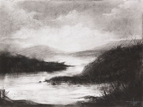 Charcoal Drawing Original Art Landscape 6x8 In Etsy Charcoal