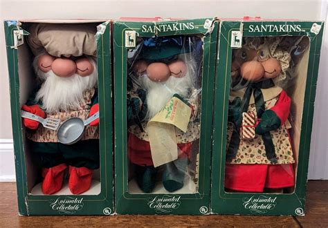 3 Santakins Vintage Animated Christmas Display Santa Baldy Chubby Mrs