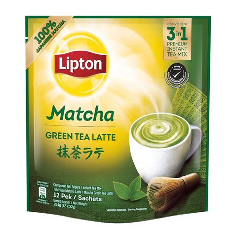 Lipton 3 In 1 Matcha Green Tea Latte Instant Tea Packet 12 X 22g