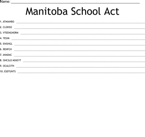 Manitoba School Act Word Scramble Wordmint