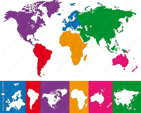 Color Map Of The World With Continent Borders Vector De Stock Adobe Stock
